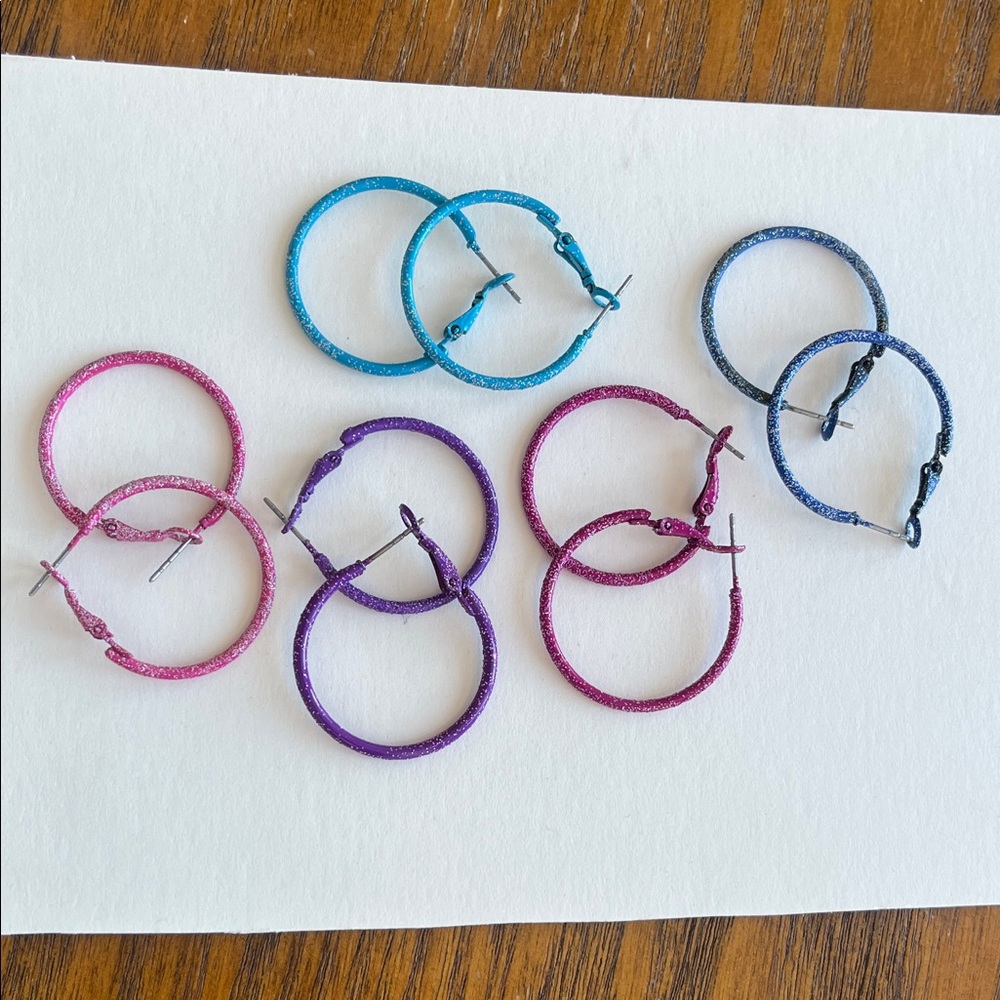 Claire's Glitter Hoop Earrings Set - Pink, Blue, Purple